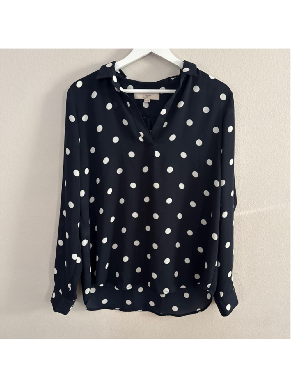 Women's LOFT Navy Blue White Polka Dot Blouse M [AB0092]